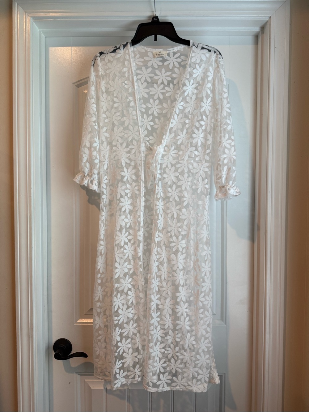 Sheer White Floral Lace Kimono Coverup for Women